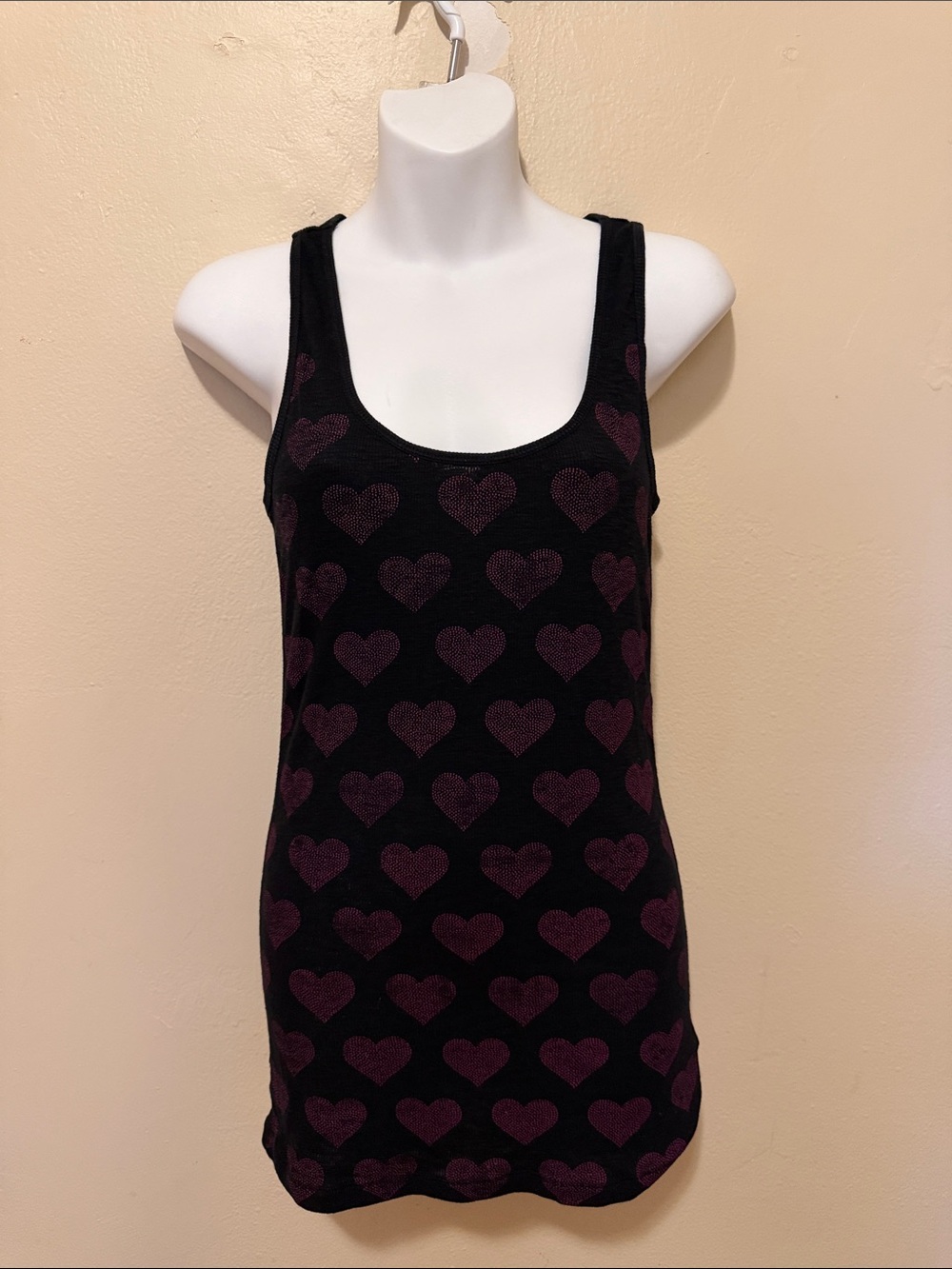 Express Black Tank Top with Purple Heart Print